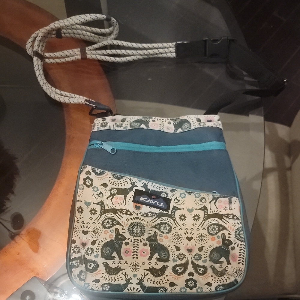 KAVU Blue and Cream Belt Bag with Adjustable Strap